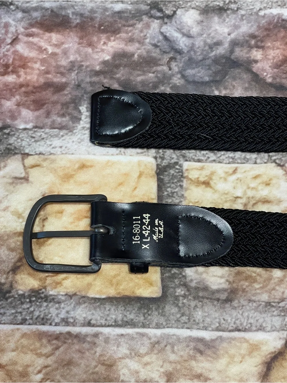 Leather Elastic Braided Woven Stretch Belt Two Tone Buckle Black Size XL 42-44